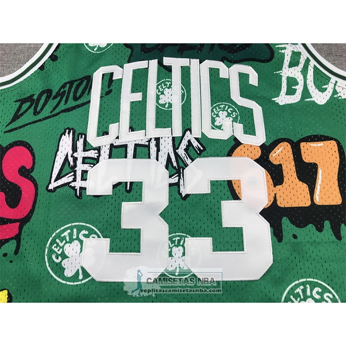 Camiseta Boston Celtics Larry Bird NO 33 Slap Sticker Mitchell & Ness 1985-86 Verde
